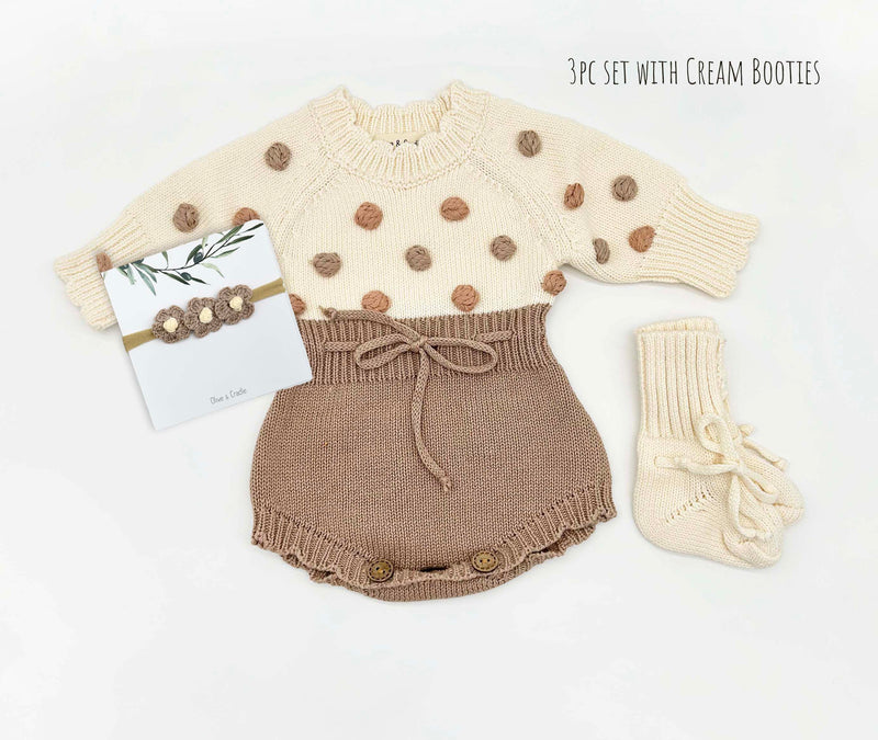Lottie Dot Knit Romper – Cream Fog