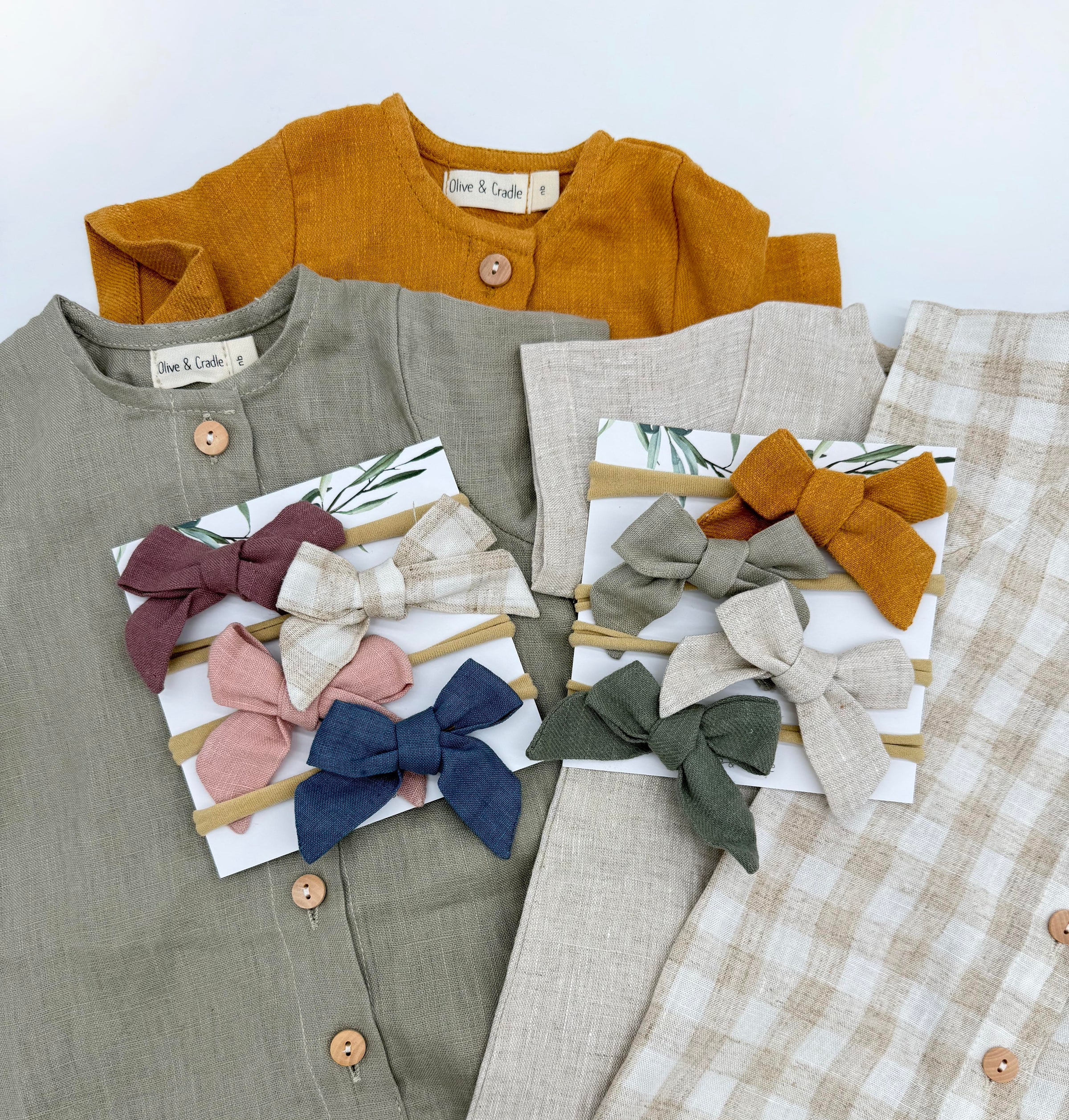 Baby matching bows on nylon | Linen Headband Bows