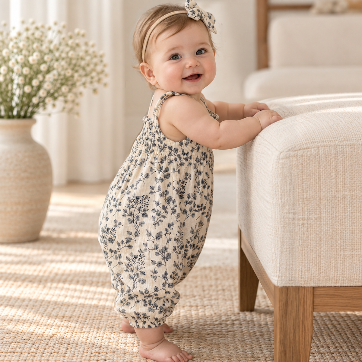 Maya Muslin Romper + Bow Headband
