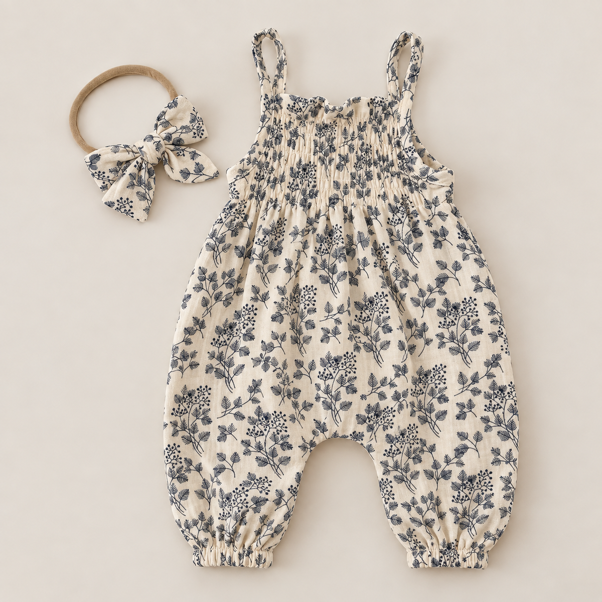 Maya Muslin Romper + Bow Headband