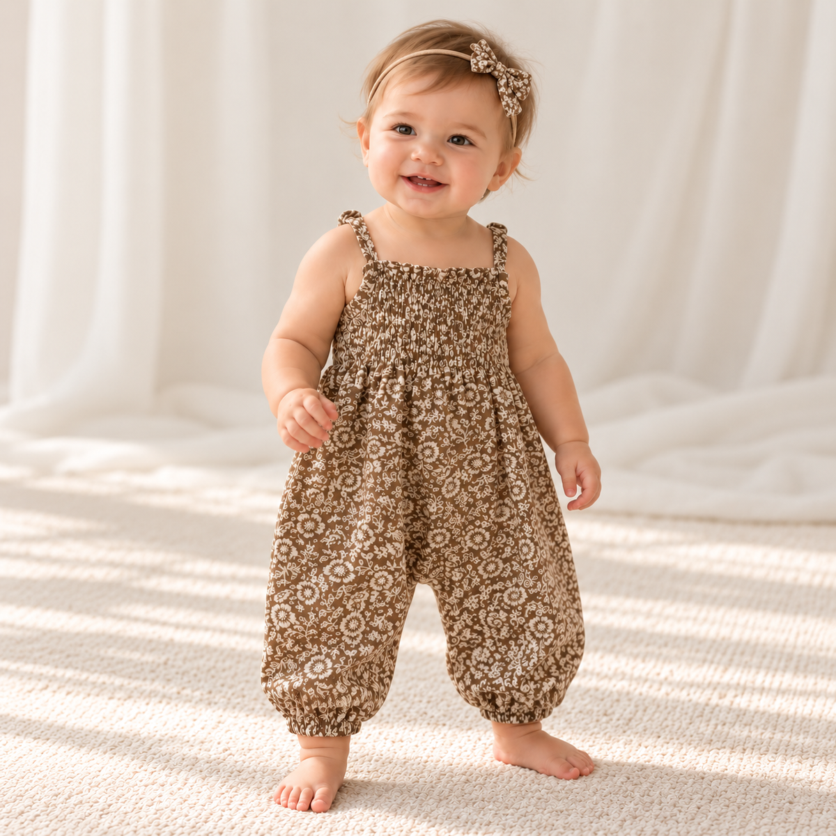 Maya Muslin Romper + Bow Headband