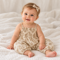 Maya Muslin Romper + Bow Headband