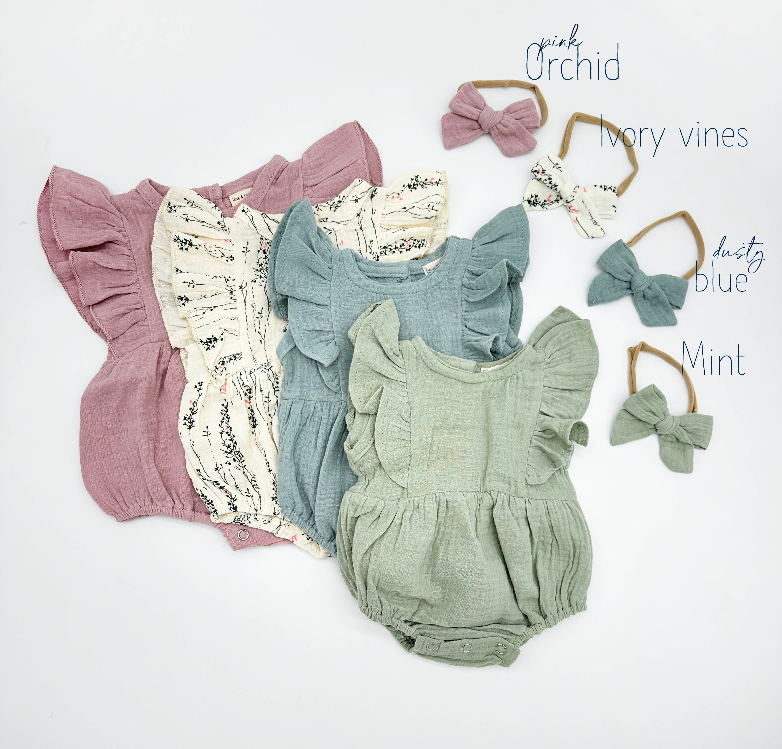 Milana Muslim Bubble Romper + Bow – Olive and Cradle