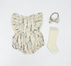 Milana Muslim Bubble Romper + Bow + socks | Floral 3pc set