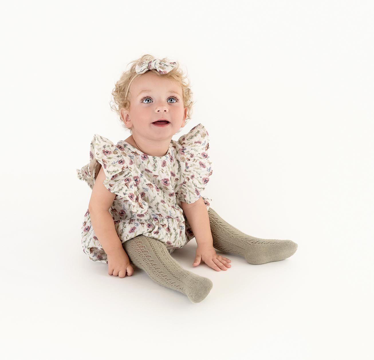 Milana Muslim Bubble Romper + Bow + socks | Floral 3pc set