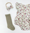 Milana Muslim Bubble Romper + Bow + socks | Floral 3pc set