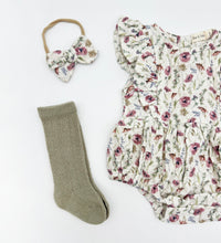 Milana Muslim Bubble Romper + Bow + socks | Floral 3pc set