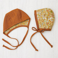 Linen Mustard Floral Reversible Bonnet