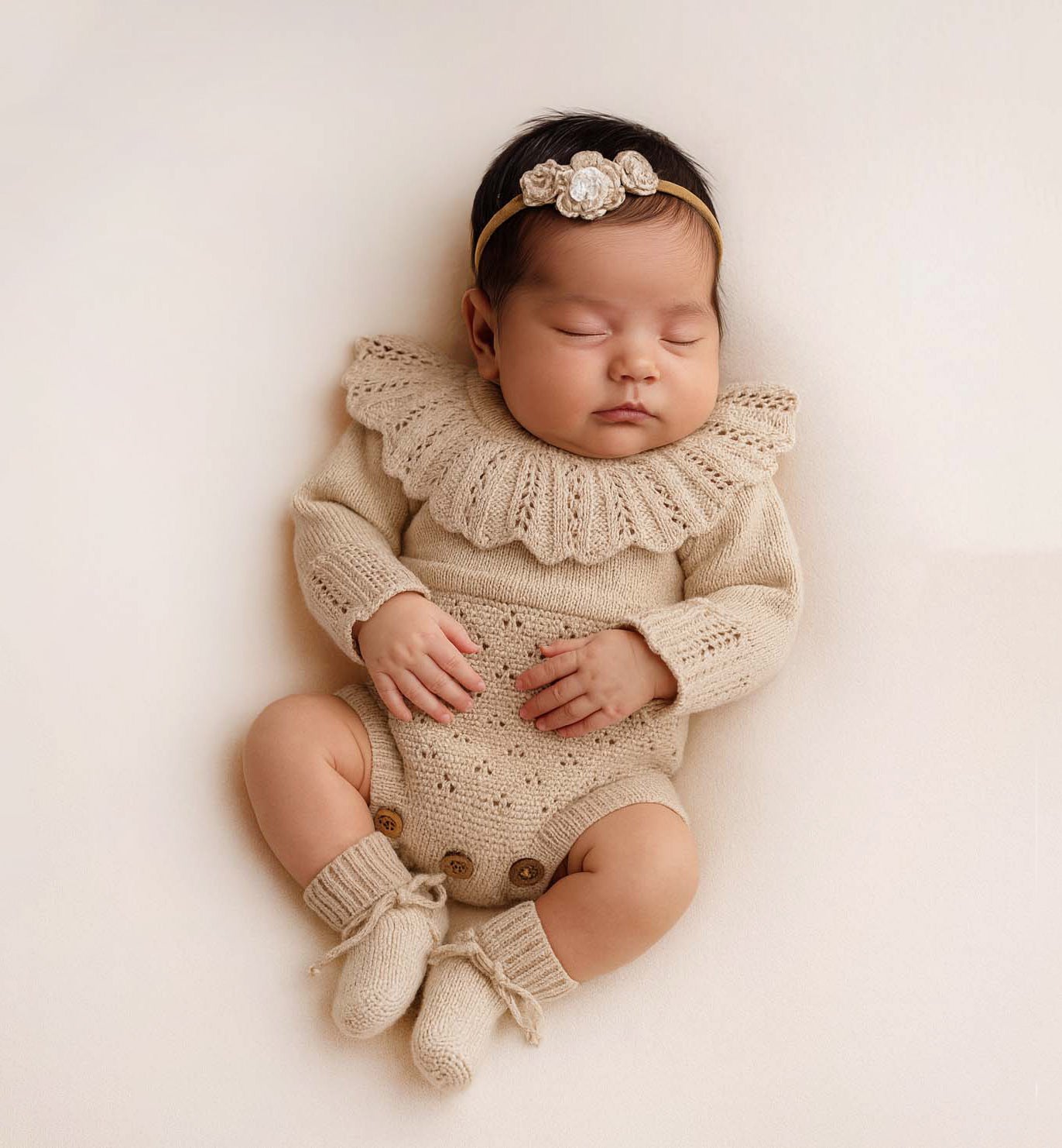 Knitted Lace Ruffle Romper Set | Zori Oatmeal