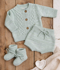 Cotton Knitted Cardigan bloomer booties | Matais 3pc Set