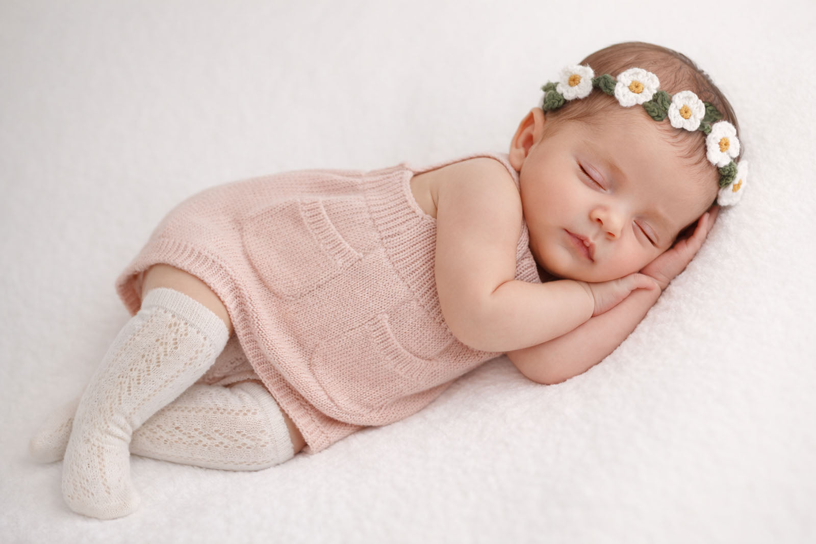 Knitted Olivia Dress Set | Dress bloomer socks headband | Olivia Pink