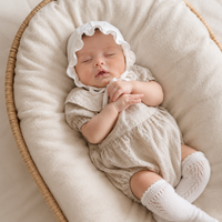 White Linen Girls Bonnet with Ruffle Visor