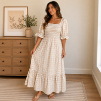 Gingham Plaid Dress Mama Ladies sizes | Puff Sleeve Sienna