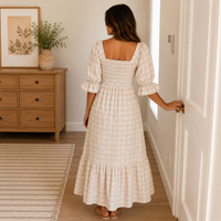 Gingham Plaid Dress Mama Ladies sizes | Puff Sleeve Sienna