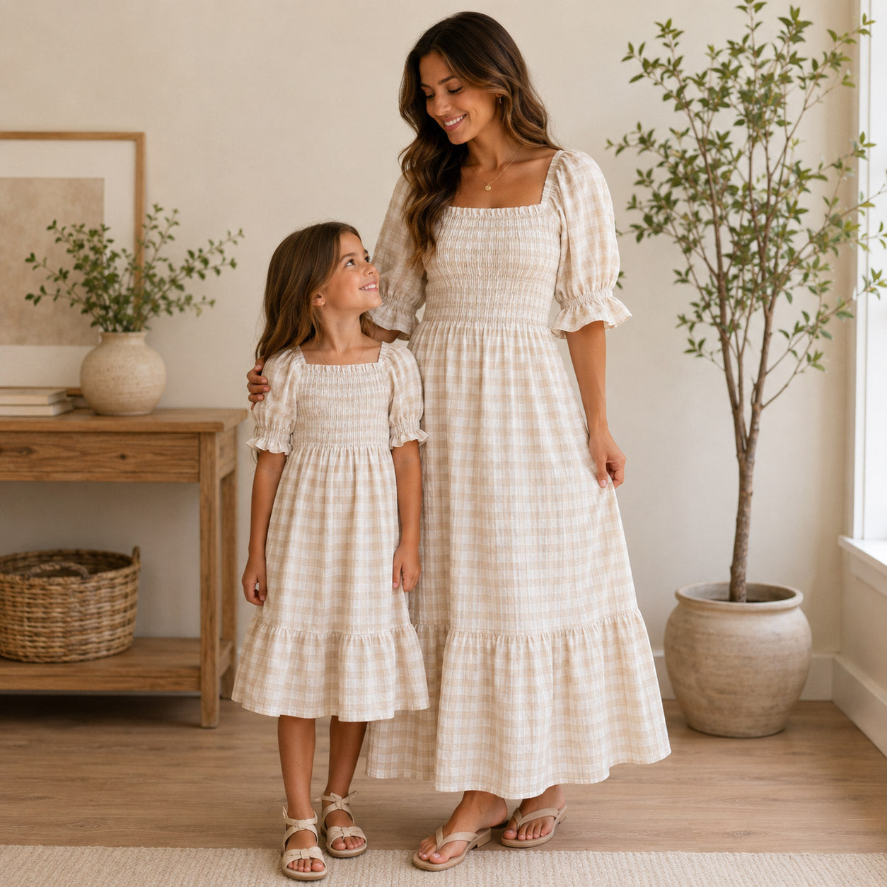 Gingham Plaid Dress Mama Ladies sizes | Puff Sleeve Sienna