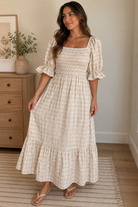 Gingham Plaid Dress Mama Ladies sizes | Puff Sleeve Sienna