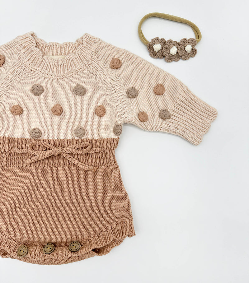 Lottie Dot Knit Romper – Apricot Sunset