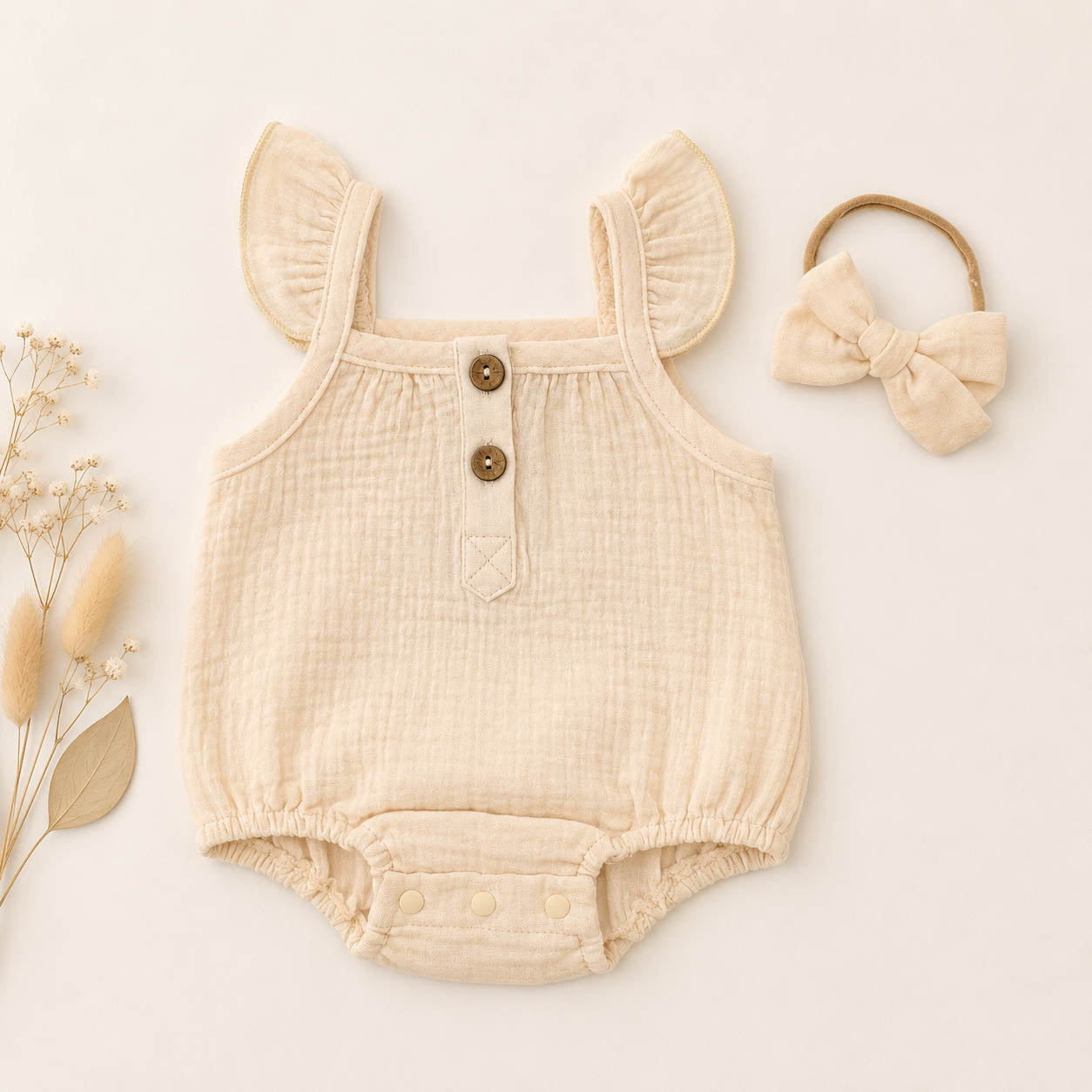 Muslin Bubble Romper + Bow | Isla