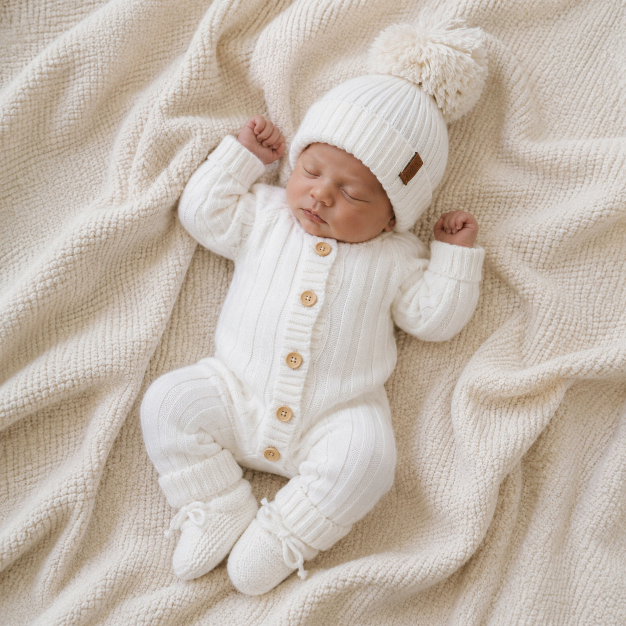 Milo Cotton Knit Jumpsuit 3pc SET |  Milk WHITE