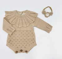 Knitted Lace Ruffle Romper Set | Zori Oatmeal