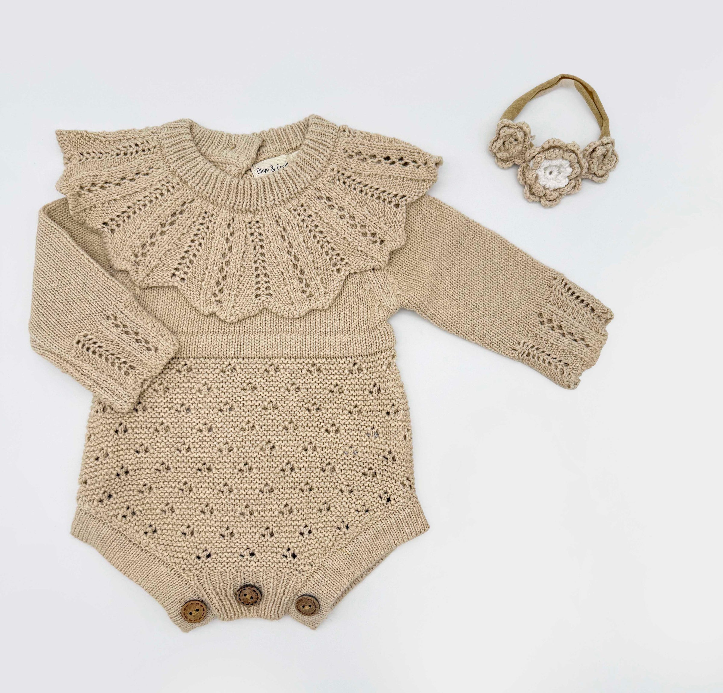 Knitted Lace Ruffle Romper Set | Zori Oatmeal