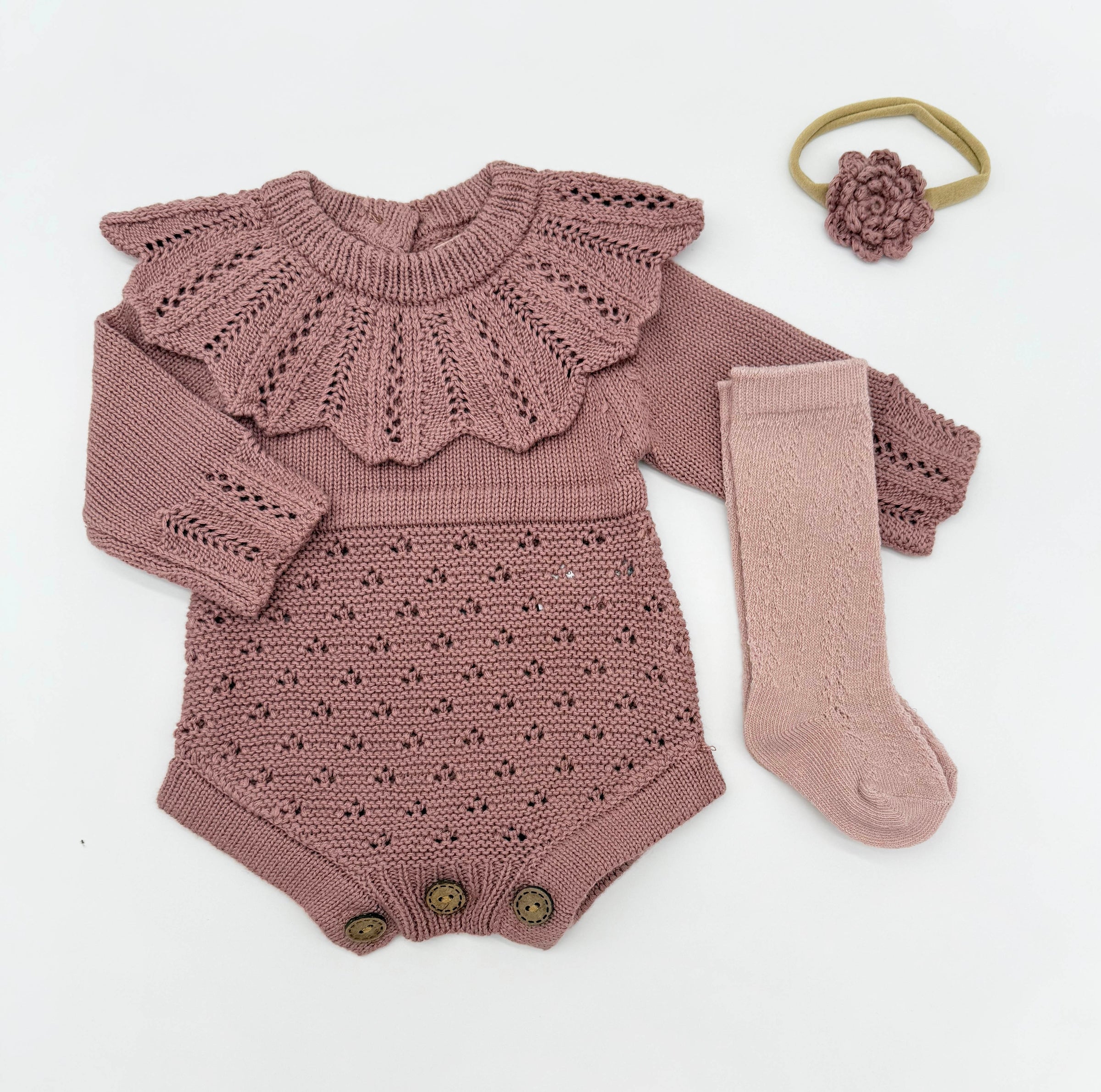 ZORI  3-Piece Knit Set | Romper + Bow +Socks