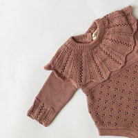 Zori Knit lace ruffle collar Romper