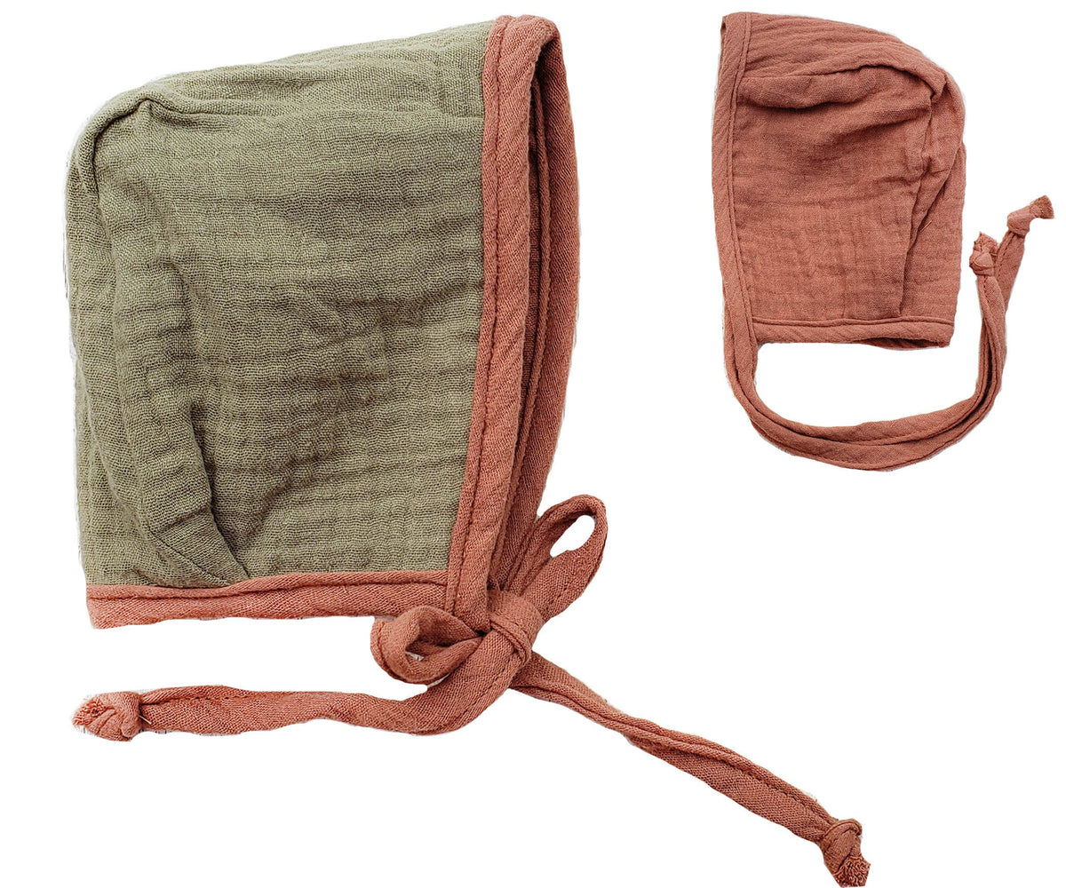 Unisex Rustic Reversible Bonnet – Olive and Cradle