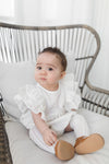 Julia White Bubble Romper with bow and socks | 3pc set