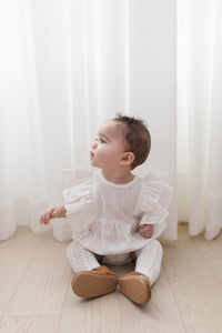 Julia White Bubble Romper with bow and socks | 3pc set