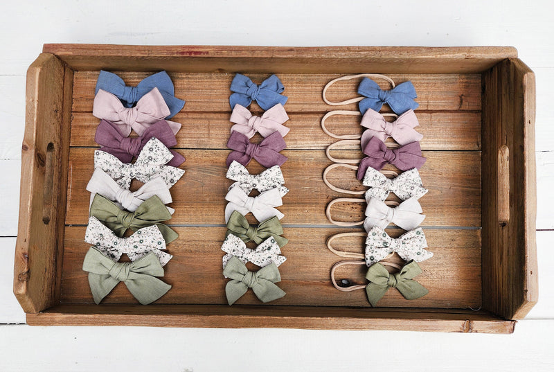 Baby matching bows on nylon | Linen Headband Bows